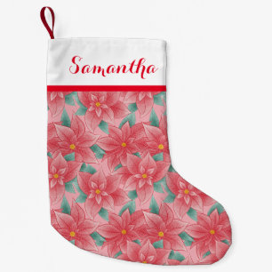 Petite Chaussette De Noël Jolly Pink Et Red Poinsettia Nom Personnalisé
