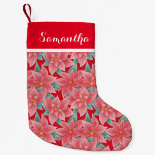 Petite Chaussette De Noël Jolly Rouge Et Blanc Poinsettia Nom Personnalisé