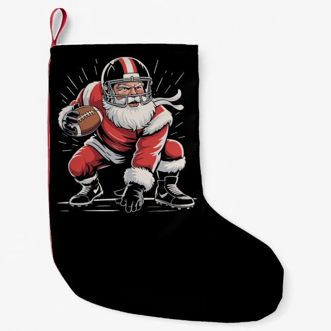 Petite Chaussette De Noël Jour de Noël Père Noël Football Lineman Quartier (Devant)