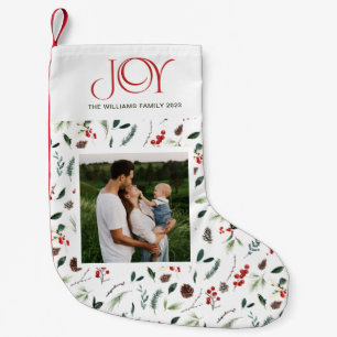 Petite Chaussette De Noël Joy moderne Red Berry Botanique Photo Noël