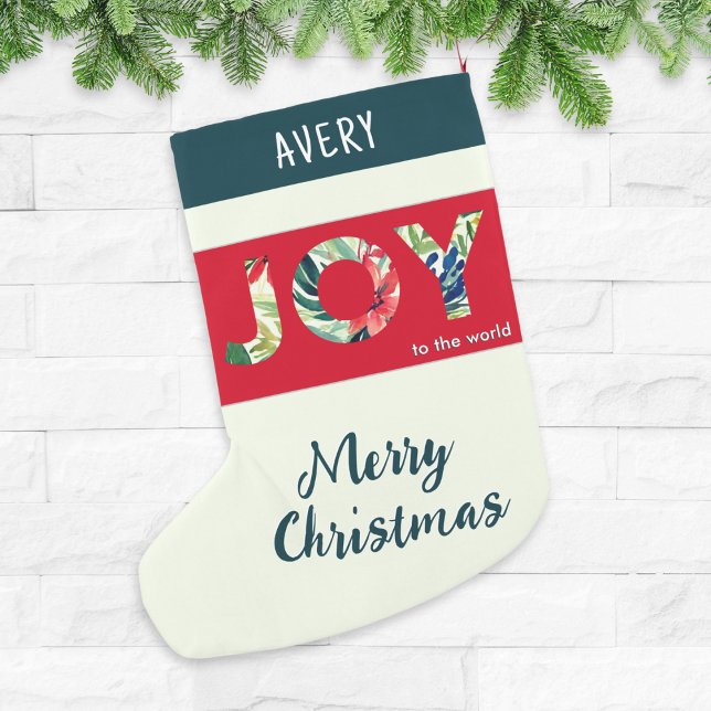 Petite Chaussette De Noël Joy To The World Festive Modern (A personalized, festive Christmas stocking, with 'Joy to the world' and 'Merry Christmas' words)