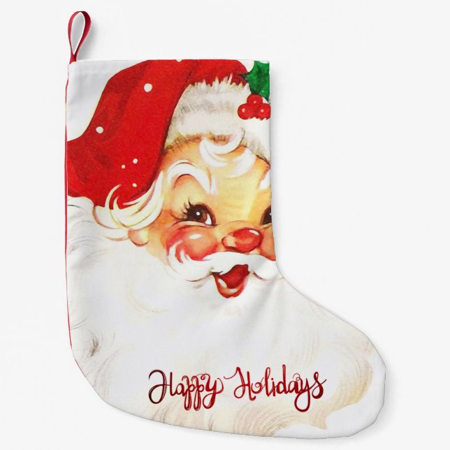 Petite Chaussette De Noël Joyeuses Fêtes, Père Noël Rétro (Devant)