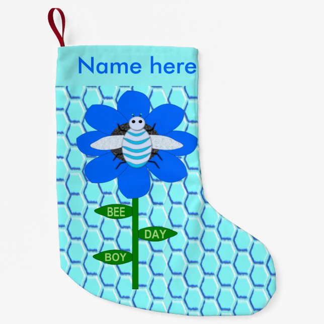Petite Chaussette De Noël Joyeux Bee Day Boy Blue Birthday Bumblebee Custom (Devant)