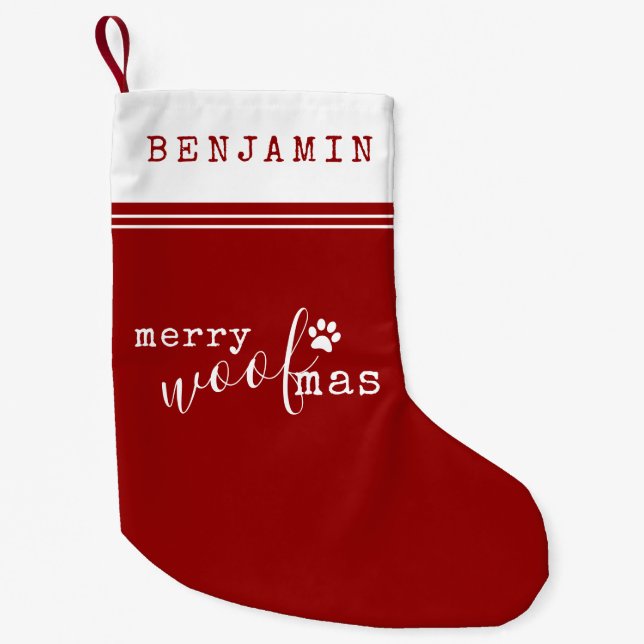 Petite Chaussette De Noël Joyeux chien personnalisé WOOFmas (Devant)