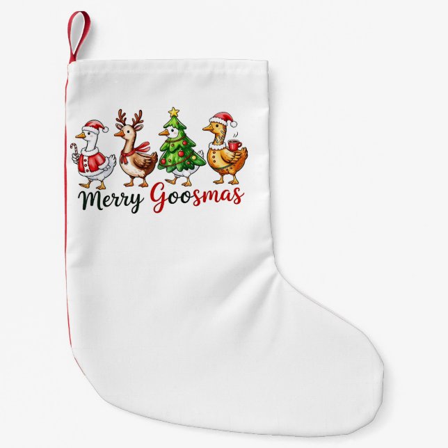 Petite Chaussette De Noël Joyeux Goosemas Oie de Noël portant le chapeau du  (Devant)