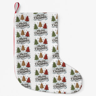 Petite Chaussette De Noël Joyeux Noël Arbre Léopard Rouge Plaid Buffalo