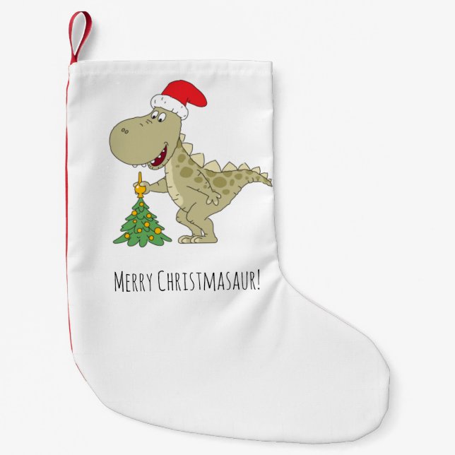 Petite Chaussette De Noël Joyeux Noël Arbre mignonne Dinosaure Santa Hat (Devant)