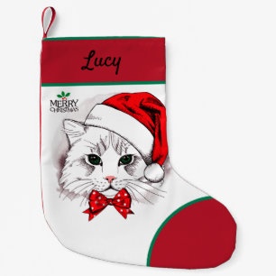 Petite Chaussette De Noël Joyeux Noël blanc de chat