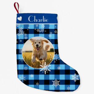 Petite Chaussette De Noël Joyeux Noël bleu Plaid Motif Photo personnalisée