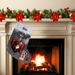 Petite Chaussette De Noël Joyeux Noël Chaton Gris Noir Photo de Vœux de Fête