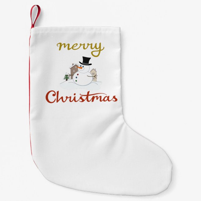 Petite Chaussette De Noël Joyeux Noël+Design Snowman (Devant)