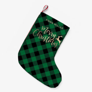 Petite Chaussette De Noël Joyeux Noël d'or Noir & Vert Plaid