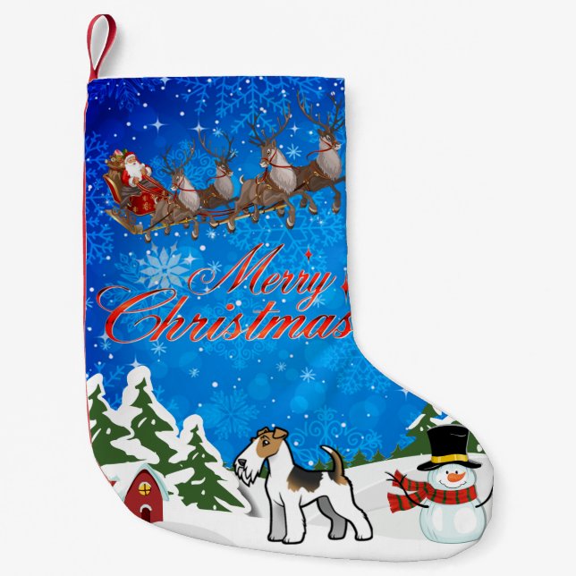 Petite Chaussette De Noël Joyeux Noël fil Fox Terrier (Devant)