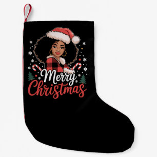 Petite Chaussette De Noël Joyeux Noël Fille Africaine Noire Chapeau de Père 