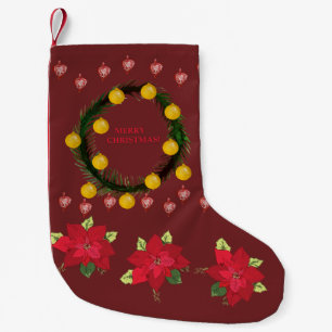 Petite Chaussette De Noël Joyeux Noël & Fleurs Poinsettia