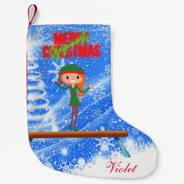 Petite Chaussette De Noël Joyeux Noël Gymnast Elf (Devant)