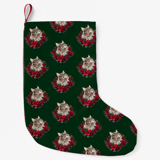 Petite Chaussette De Noël Joyeux Noël Maine Coon Chat  (Devant)