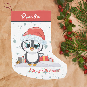 Petite Chaussette De Noël Joyeux Noël mignonne Bon Pingouin Avec Neige