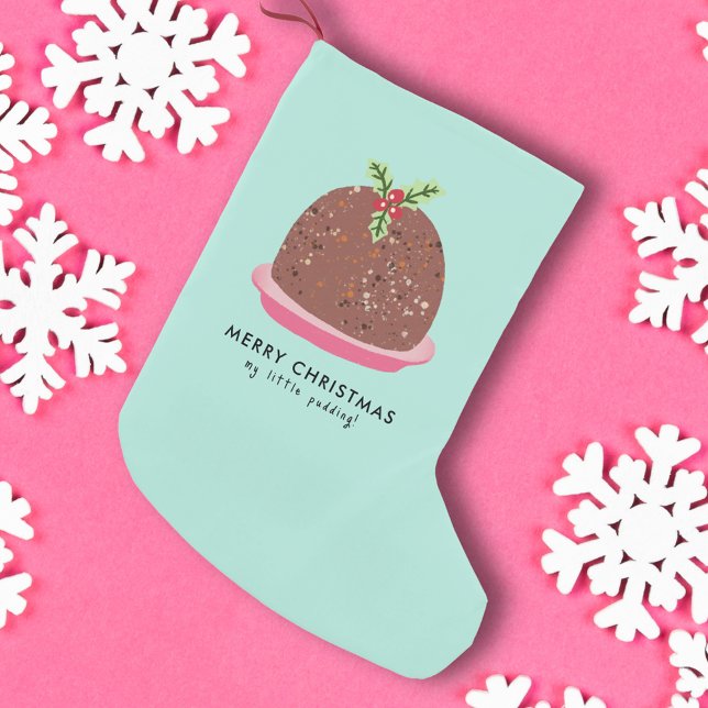 Petite Chaussette De Noël Joyeux Noël Moderne Pudding Illustration (Merry Christmas My Little Pudding Christmas stocking.)