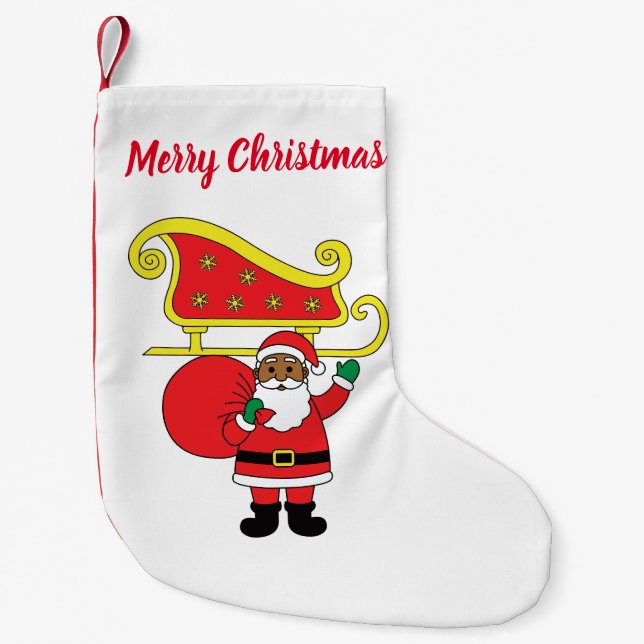 Petite Chaussette De Noël Joyeux Noël Père Noël Africain Américain (Devant)
