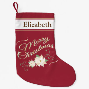 Petite Chaussette De Noël Joyeux Noël, poinsettias blanches personnalisées
