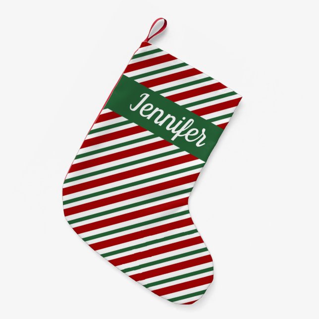 Petite Chaussette De Noël Joyeux Noël rayé vert rouge festif (Devant (Accrochage))
