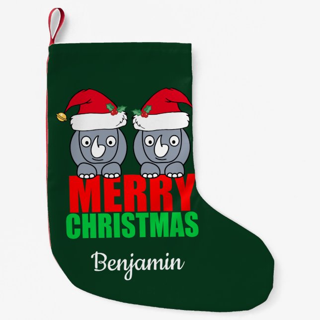 Petite Chaussette De Noël Joyeux Noël Rhino mignon personnalisé (Devant)