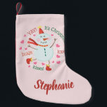 Petite Chaussette De Noël Joyeux Noël rose Snowman<br><div class="desc">Cette réserve est accompagnée d'un joyeux bonhomme de neige. Personnalisez-le avec un nom.</div>