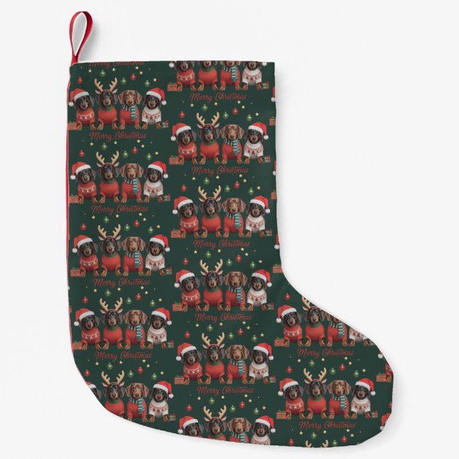Petite Chaussette De Noël Joyeux Noël Santa Renne Dachshund Saucisse  (Devant)