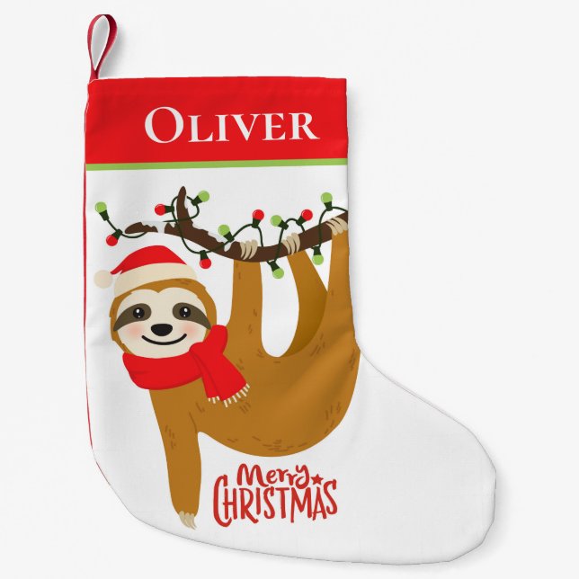 Petite Chaussette De Noël Joyeux Noël Sloth | Vacances personnalisées (Devant)