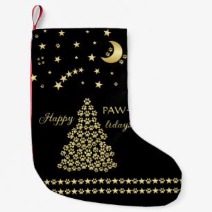 Petite Chaussette De Noël Joyeux Pawlidays, Or brillant Paw sapin de Noël