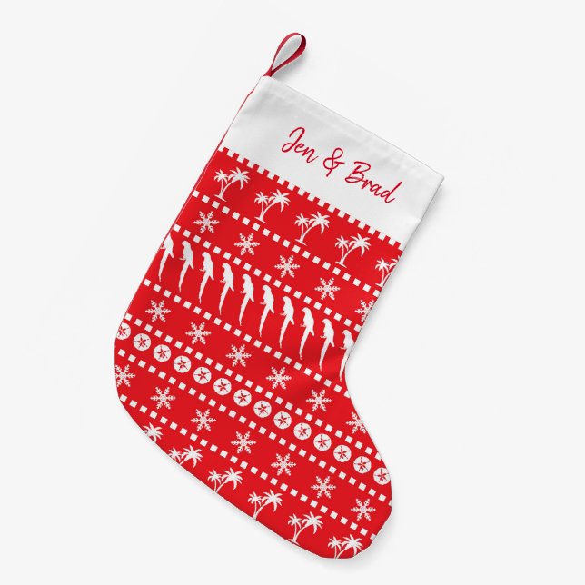 Petite Chaussette De Noël Jumper de Noël Parroses et palmiers rouges (Devant (Accrochage))