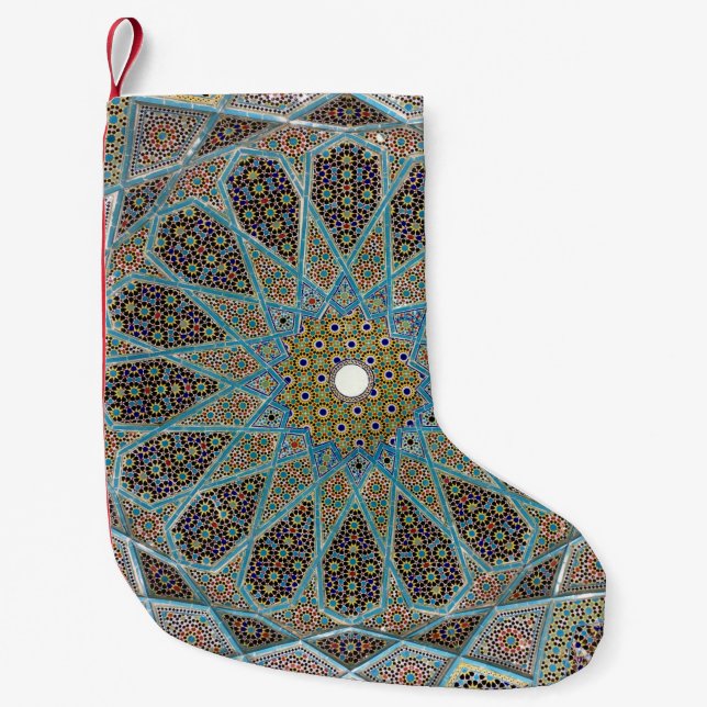 Petite Chaussette De Noël kaleido floral turquoise, brun et jaune (Devant)