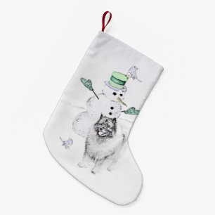 Petite Chaussette De Noël Keeshond Noël Snowman Peinture Chien Art