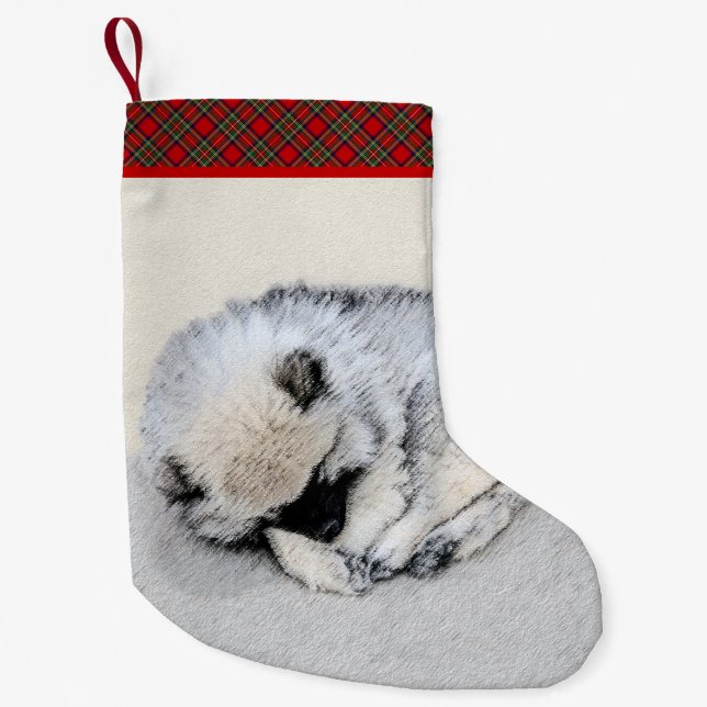 Petite Chaussette De Noël Keeshond Sleeping Puppy Peinture Chien Art origina (Devant)
