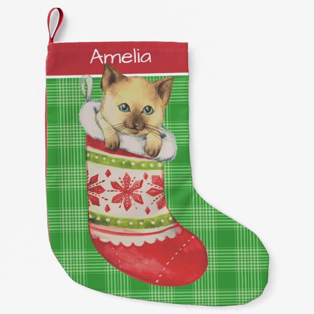 Petite Chaussette De Noël Kitten in Festive Stocking Art Personalised (Devant)