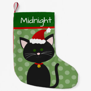 Petite Chaussette De Noël Kitty noir avec chapeau de Santa