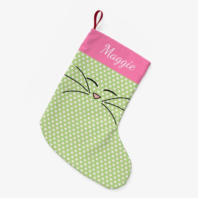 Petite Chaussette De Noël Kitty Visage rose et vert (Devant (Accrochage))