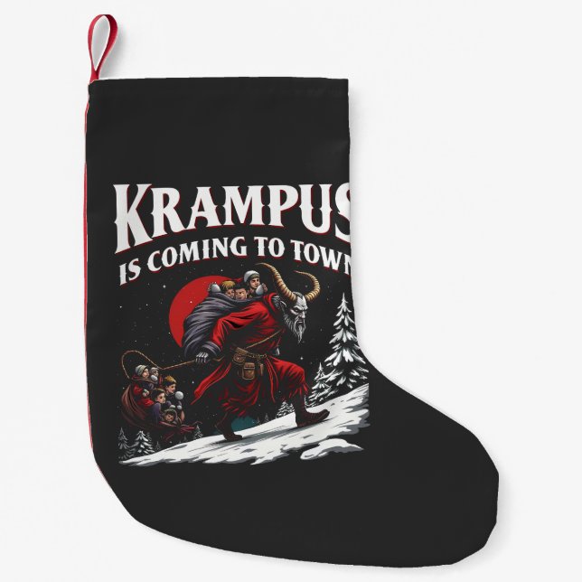 Petite Chaussette De Noël Krampus arrive à Town Krampus Noël (Devant)