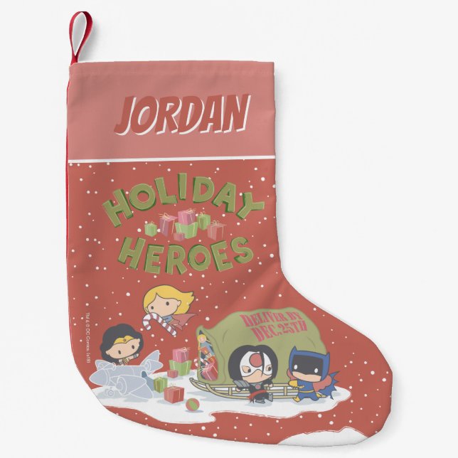 Petite Chaussette De Noël La Ligue de Justice Chibi livre des présents (Devant)