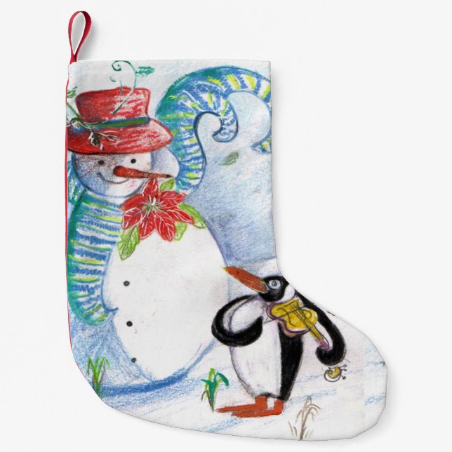 PETITE CHAUSSETTE DE NOËL LA SÉRÉNADE HIVERNALE DE SNOWMAN ET PENGUIN (Devant)