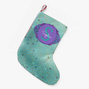 Petite Chaussette De Noël La sirène turquoise et pourpre mesure Noël de