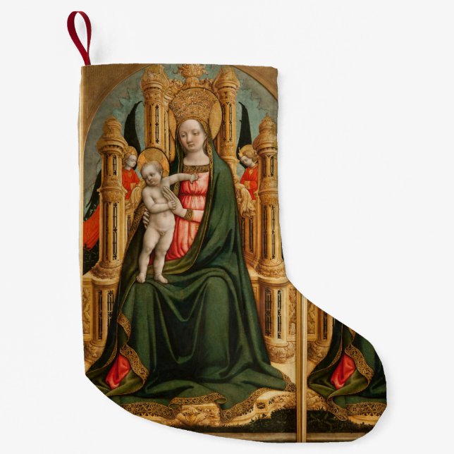 Petite Chaussette De Noël "La Vierge et l'Enfant" art stockage de Noël (Devant)