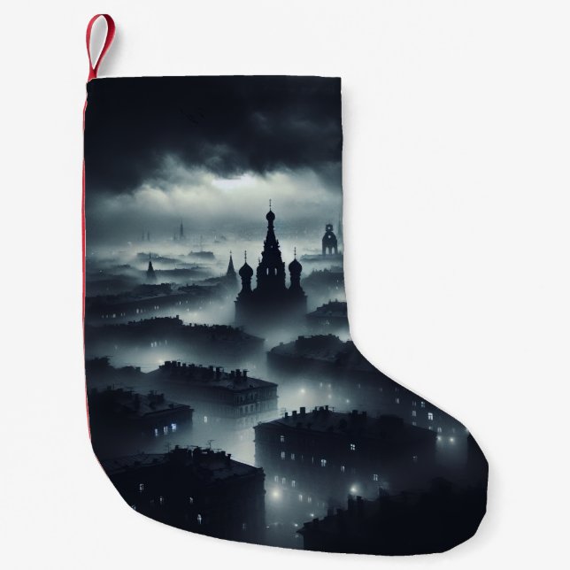 Petite Chaussette De Noël La ville nocturne sombre (Devant)