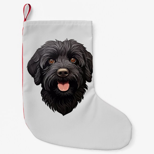 Petite Chaussette De Noël Labradoodle Chien noir (Devant)