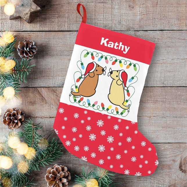 Petite Chaussette De Noël Labrador jaune et renard rouge Labrador Santas (Personalized Yellow Labrador and Fox Red Labrador Santas Christmas Stocking for Labrador Owners.)