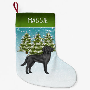 Petite Chaussette De Noël Labrador Retriever noir forêt d'hiver Nom personna