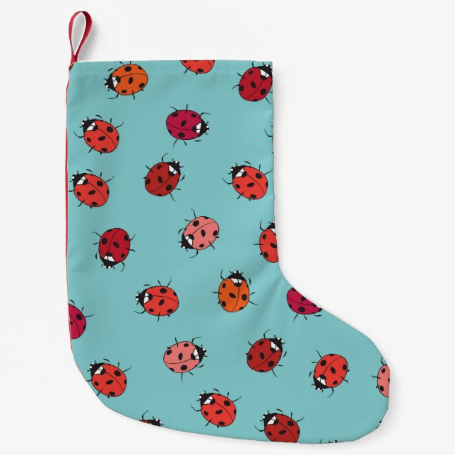Petite Chaussette De Noël Ladybugs, arrière - plan bleu, charmant patte sans (Devant)