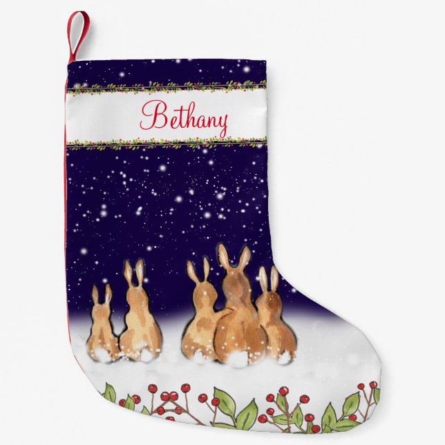 Petite Chaussette De Noël Lapin Lapin Bleu Whimsical Noël personnalisé (Devant)