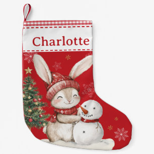 Petite Chaussette De Noël Lapin mignon Construire un En vichy rouge Snowman